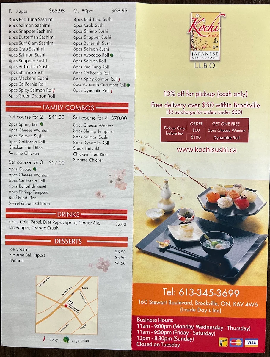 Menu, Kochi Sushi Japanese Restaurant
