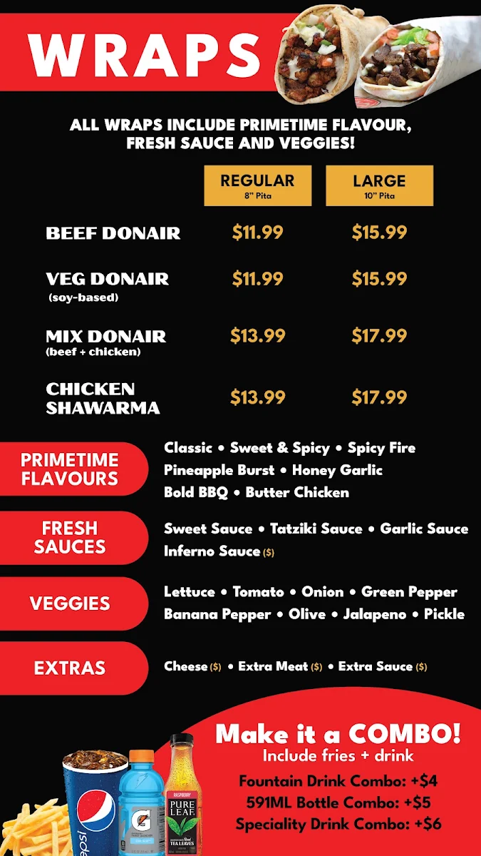 Menu, PrimeTime Donair & Poutine