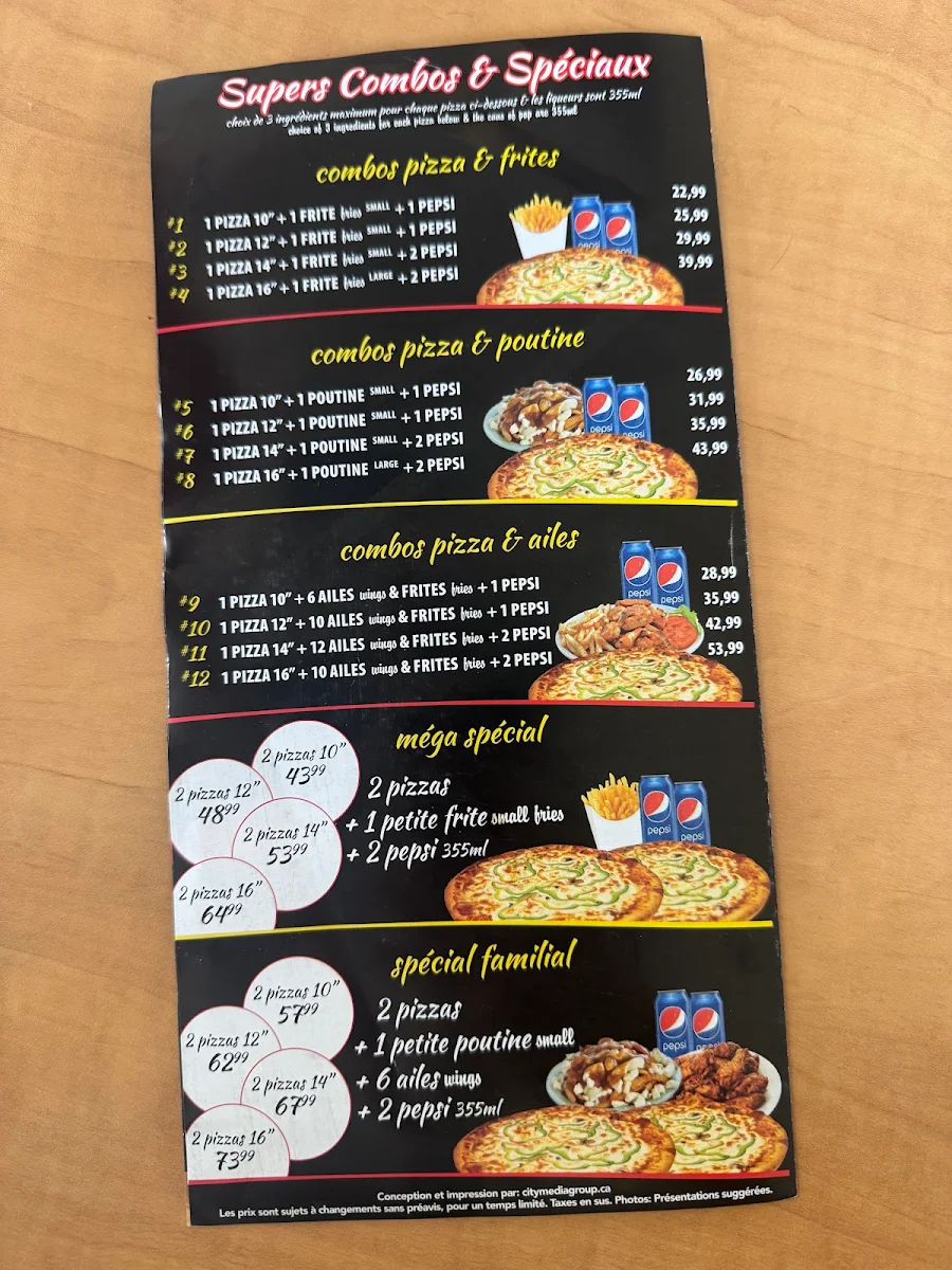 Menu, Resto Pizza Roxham