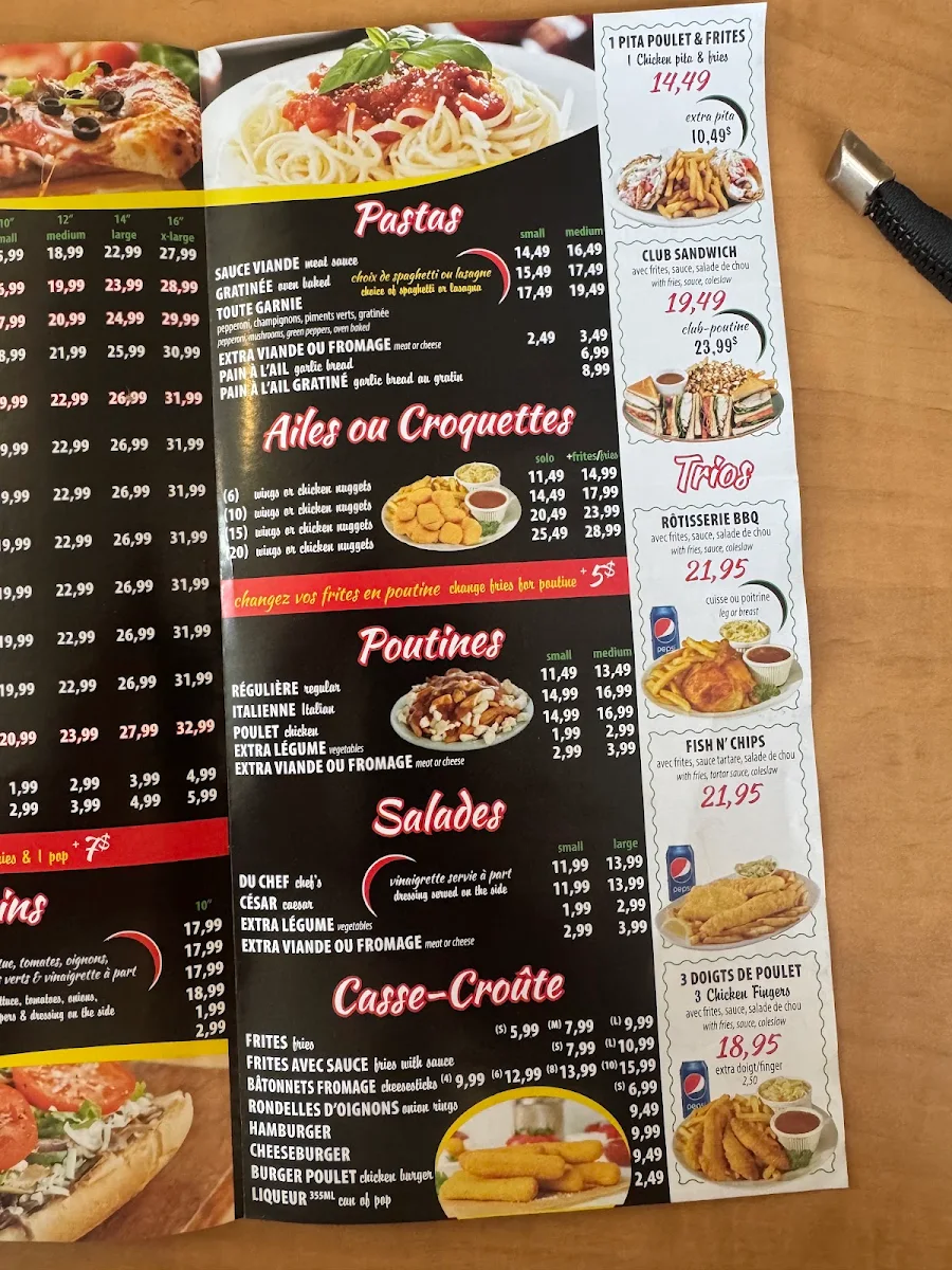 Menu, Resto Pizza Roxham