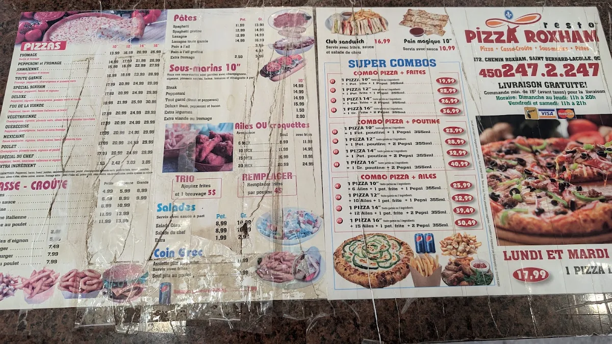 Menu, Resto Pizza Roxham