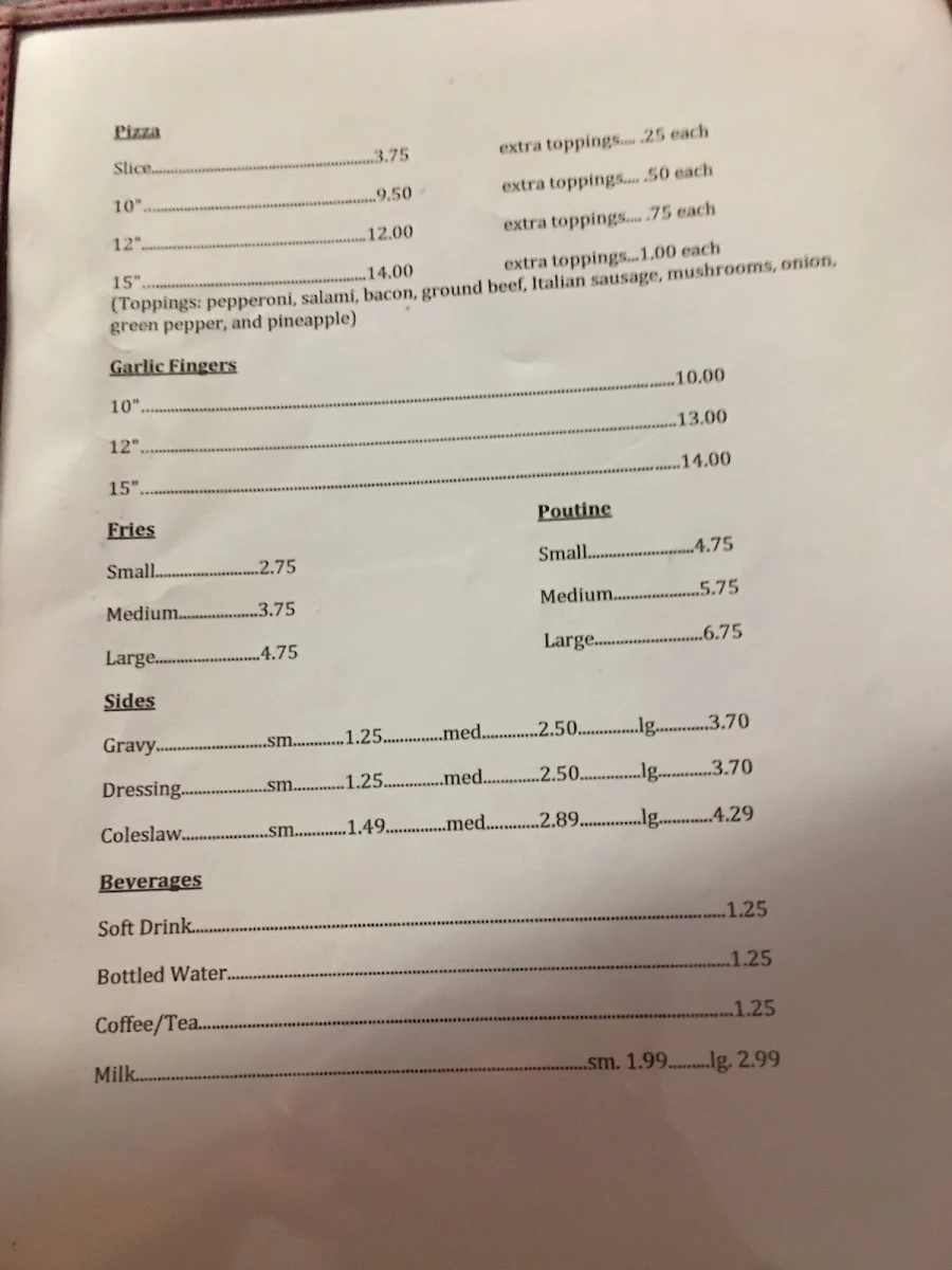 Menu, Harbour View Take Out