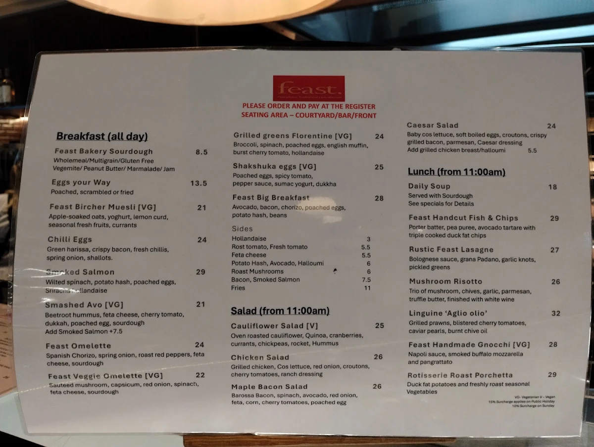 Menu, Feast Cafe & Cakes - Hampton