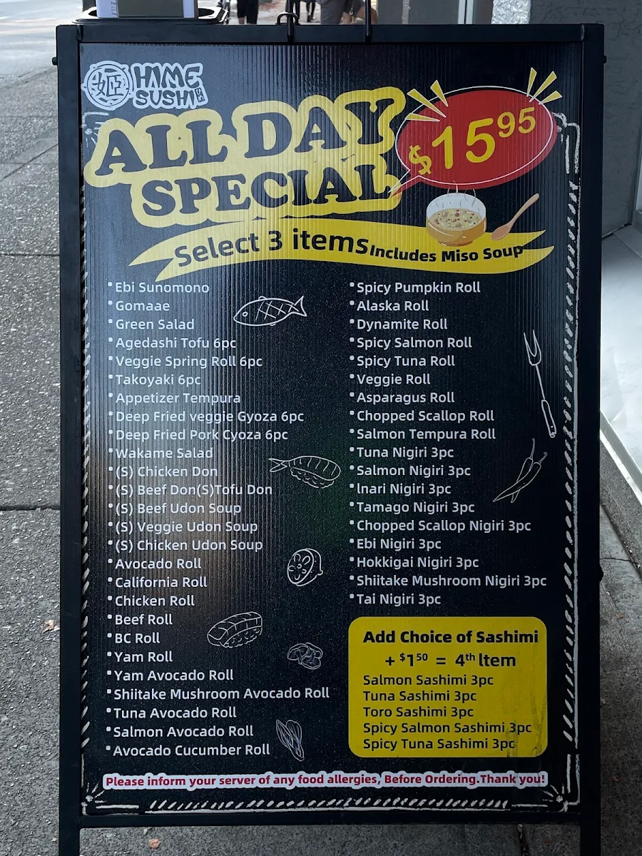 Menu, Hime Sushi
