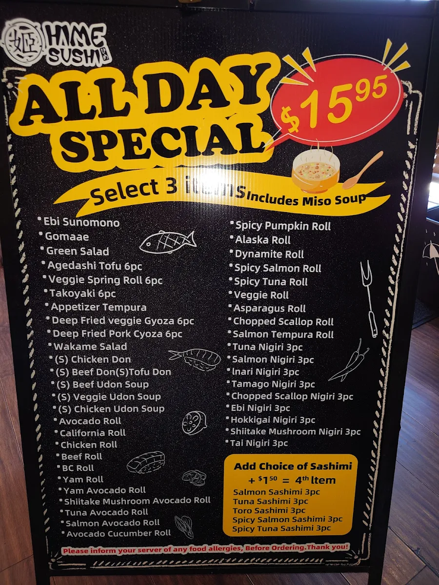 Menu, Hime Sushi