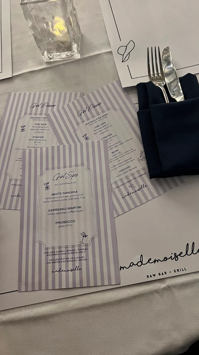 Menu, Mademoiselle Raw Bar + Grill