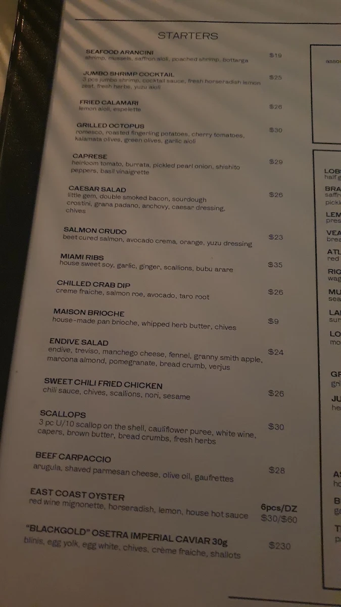Menu, Mademoiselle Raw Bar + Grill