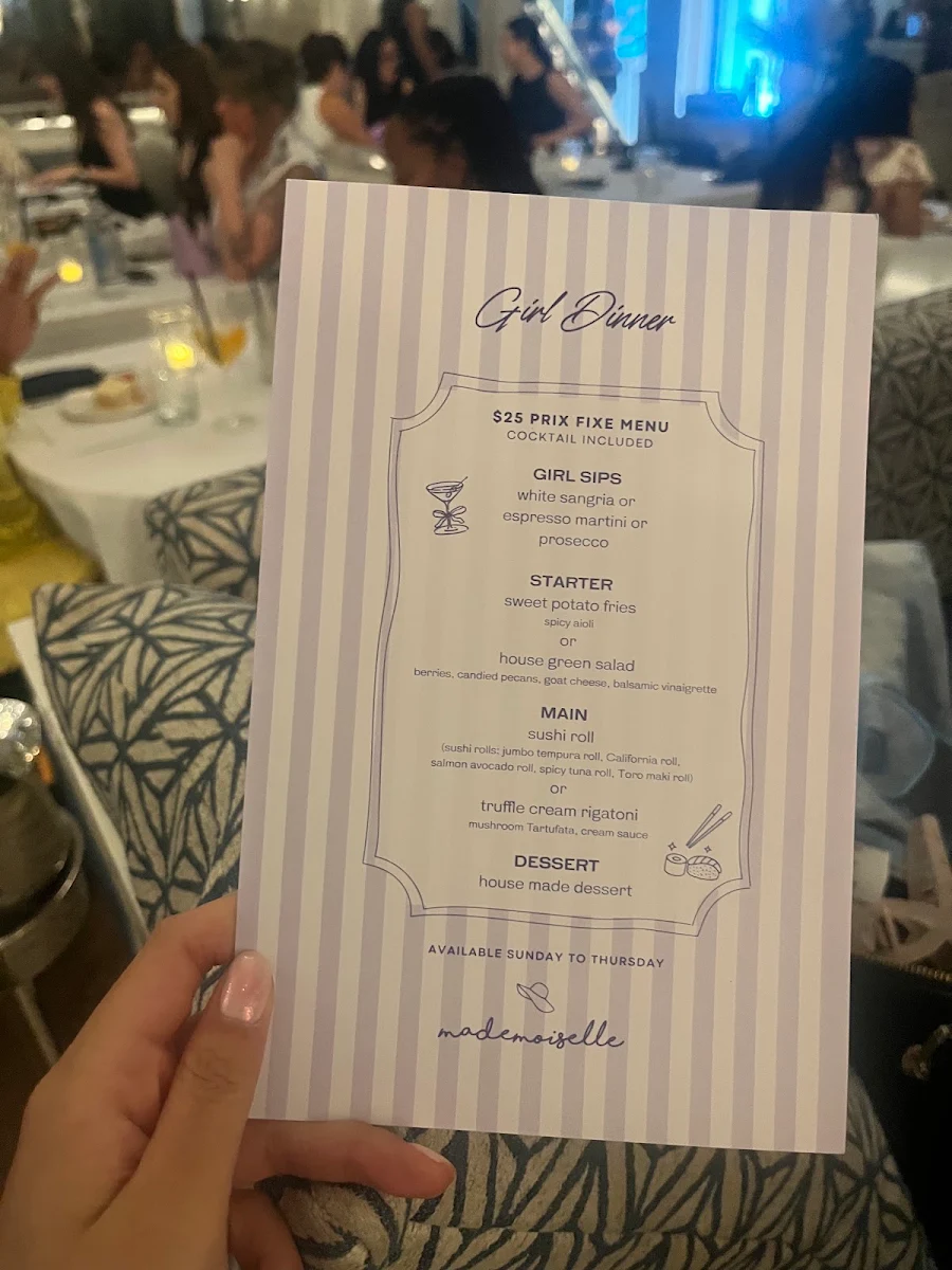 Menu, Mademoiselle Raw Bar + Grill