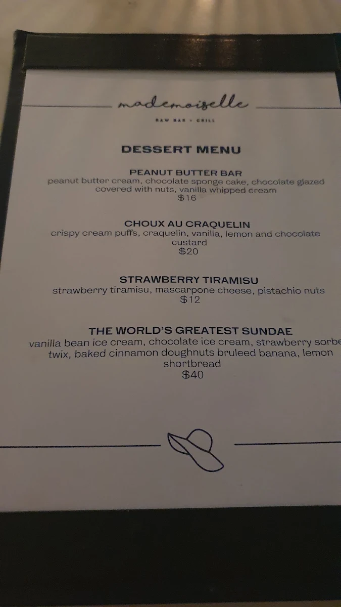 Menu, Mademoiselle Raw Bar + Grill