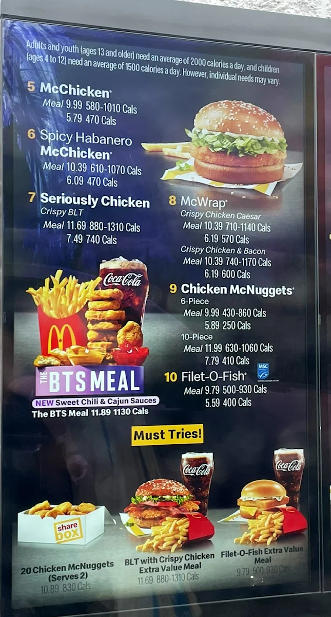 Menu, McDonald's