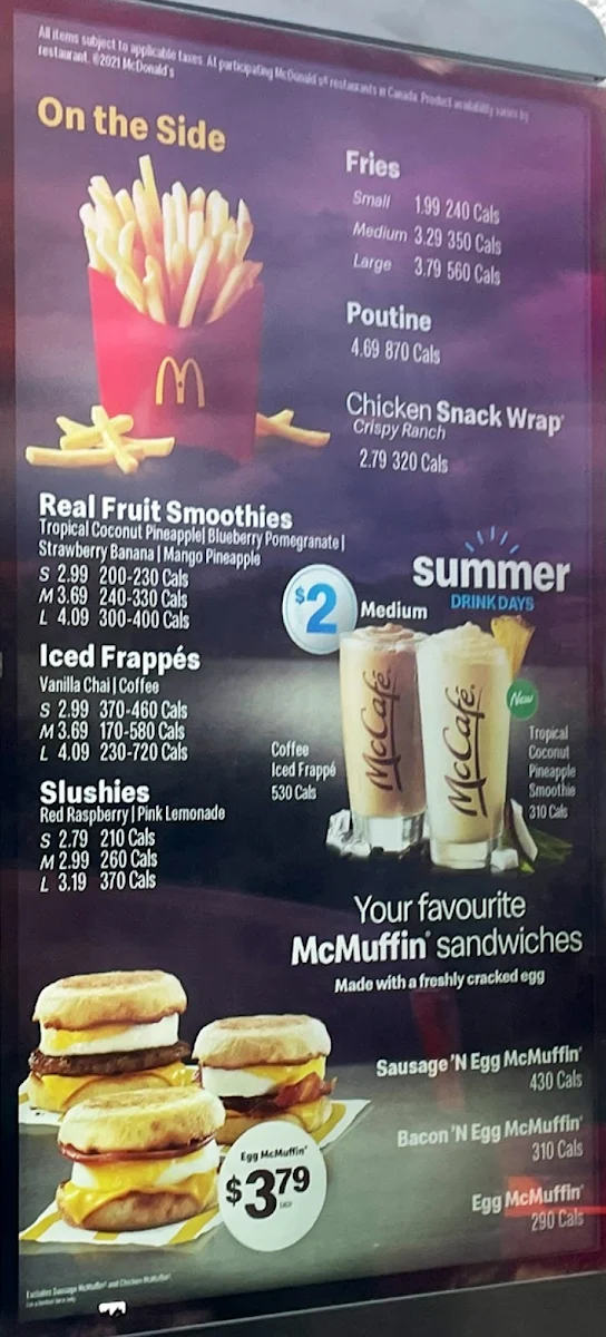 Menu, McDonald's