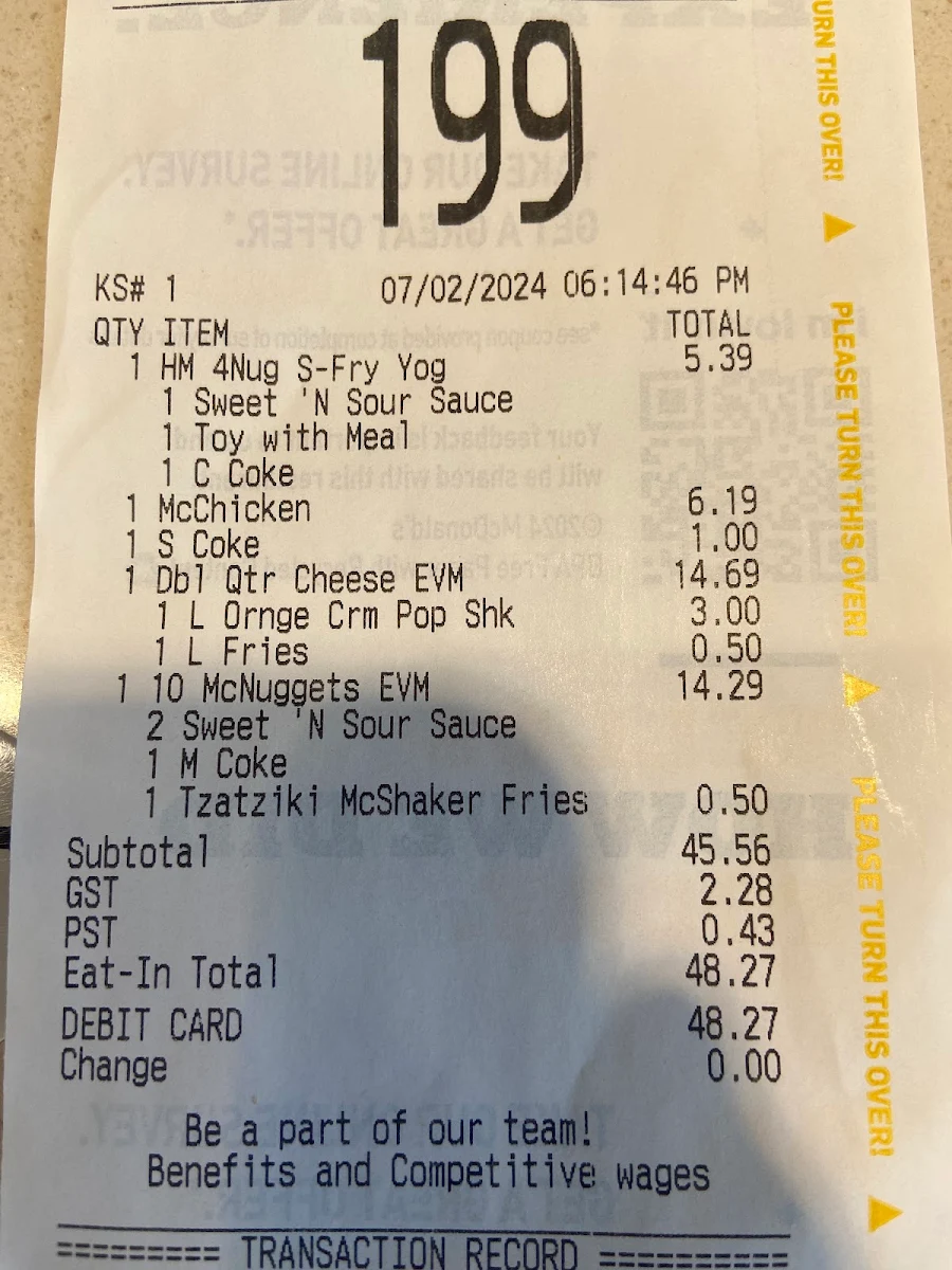 Menu, McDonald's