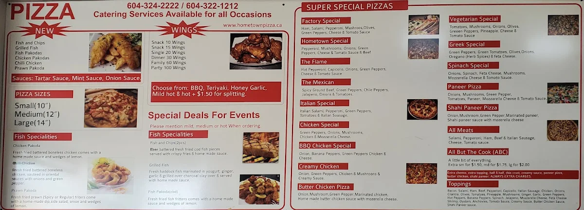 Menu, Hometown Pizza