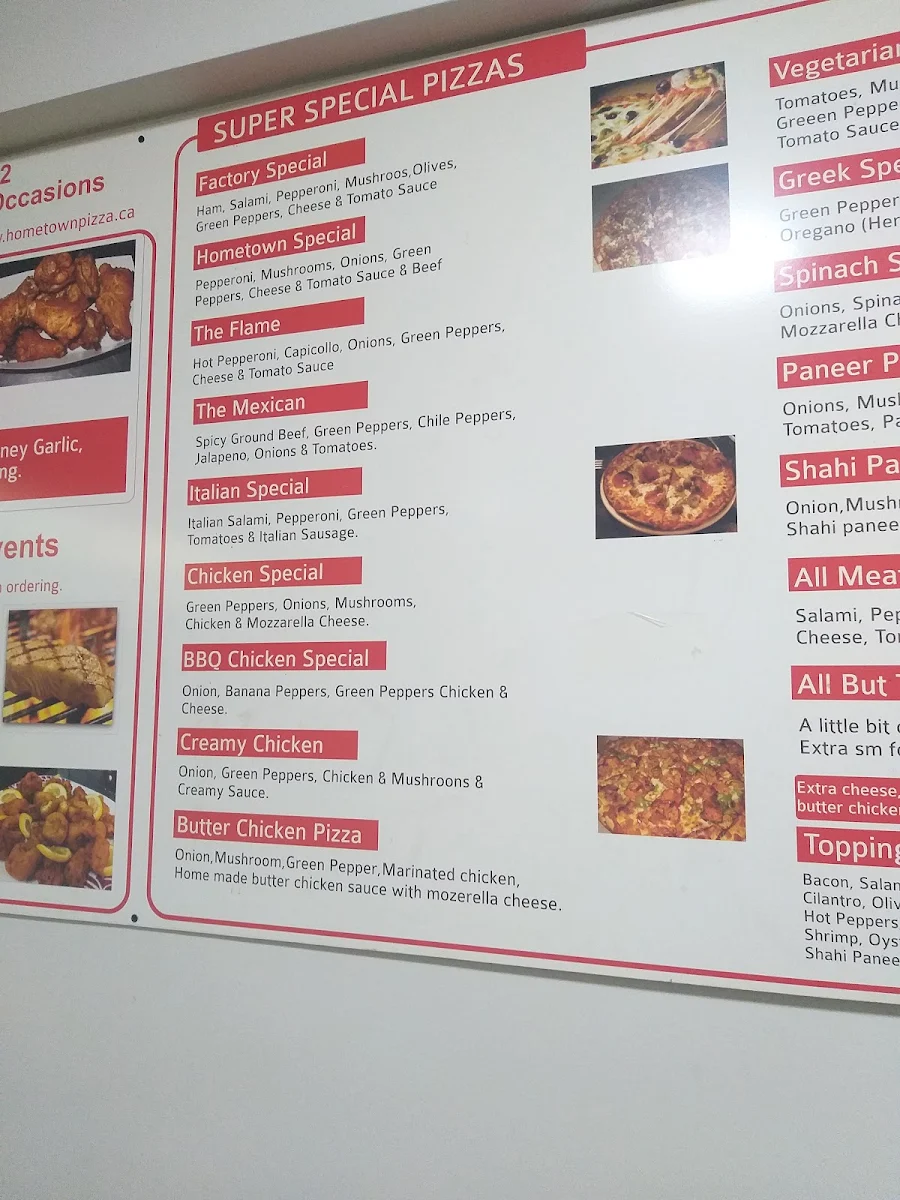 Menu, Hometown Pizza