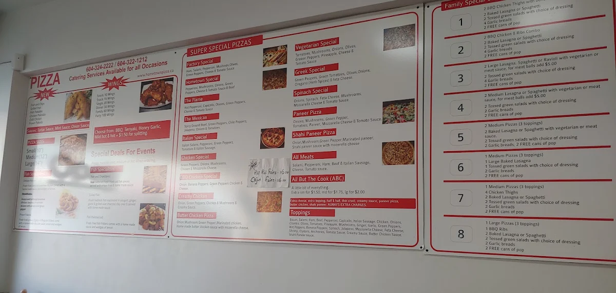 Menu, Hometown Pizza