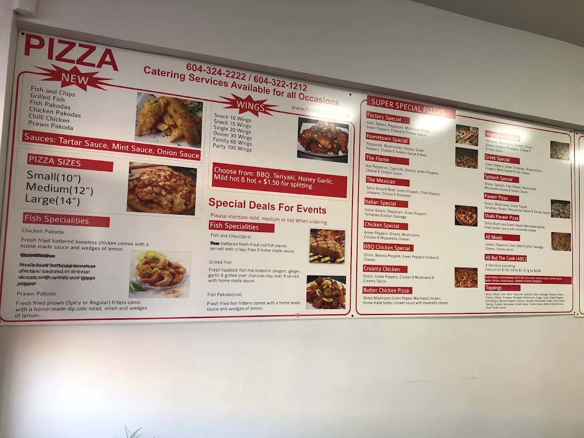 Menu, Hometown Pizza