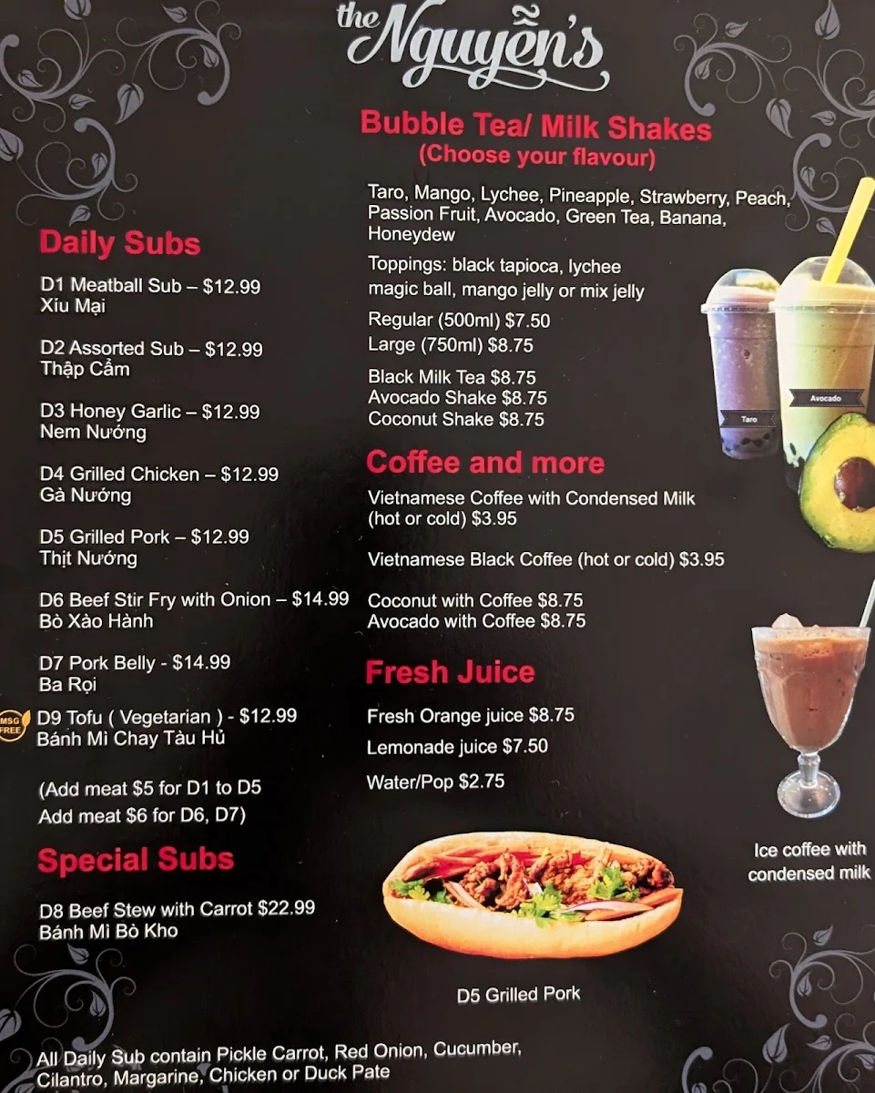 Menu, The Nguyen's Vietnamese Family Restaurant