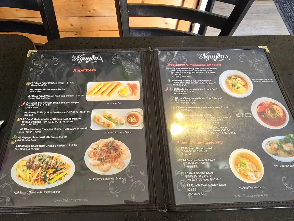 Menu, The Nguyen's Vietnamese Family Restaurant