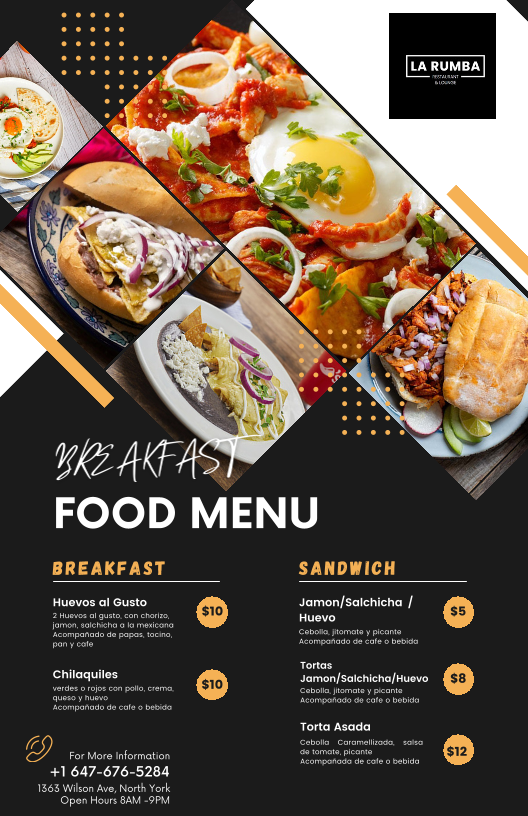 Menu, La Rumba Restaurant and Lounge