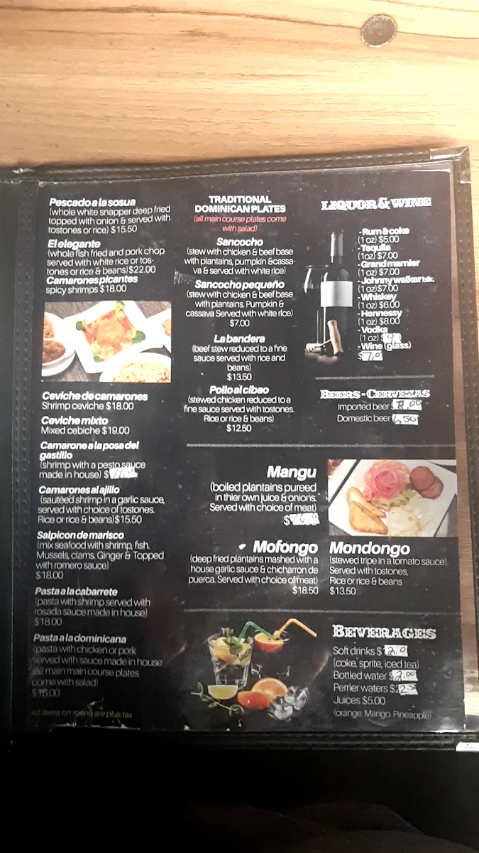 Menu, La Rumba Restaurant and Lounge
