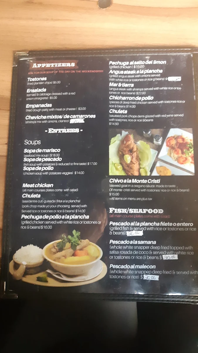 Menu, La Rumba Restaurant and Lounge