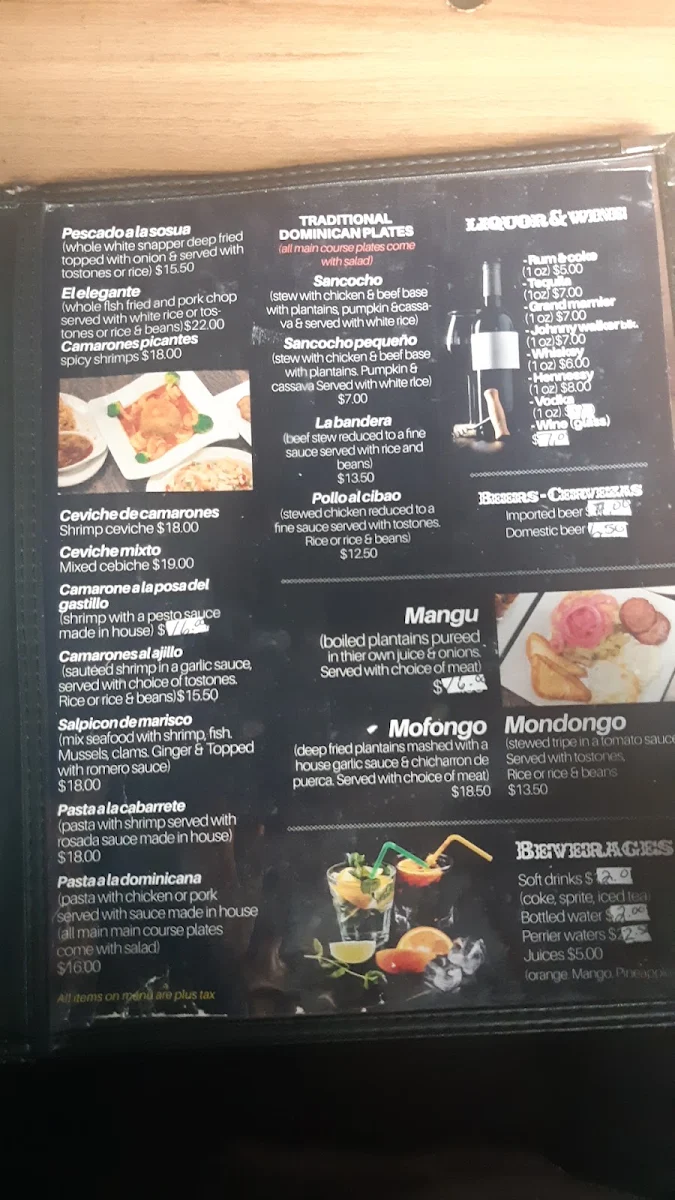 Menu, La Rumba Restaurant and Lounge