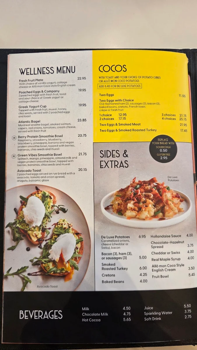 Menu, Allô mon Coco Vieux Montréal