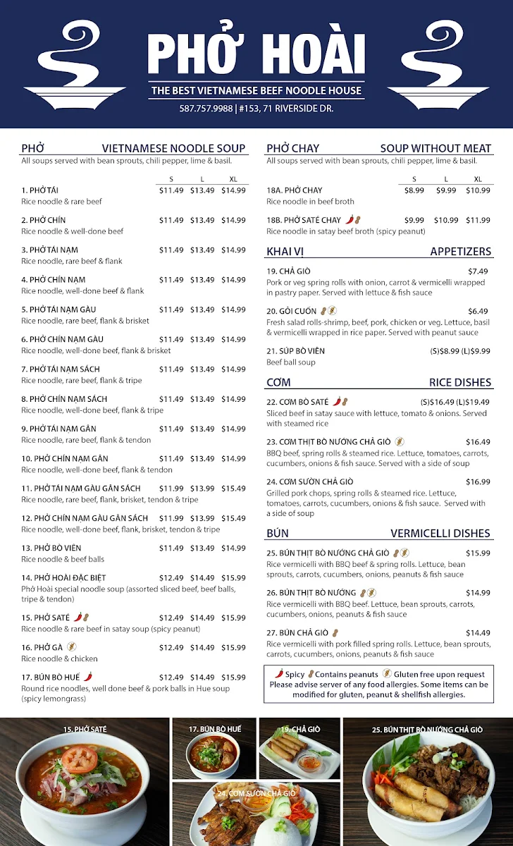 Menu, Pho Hoai Vietnamese Beef House Okotoks