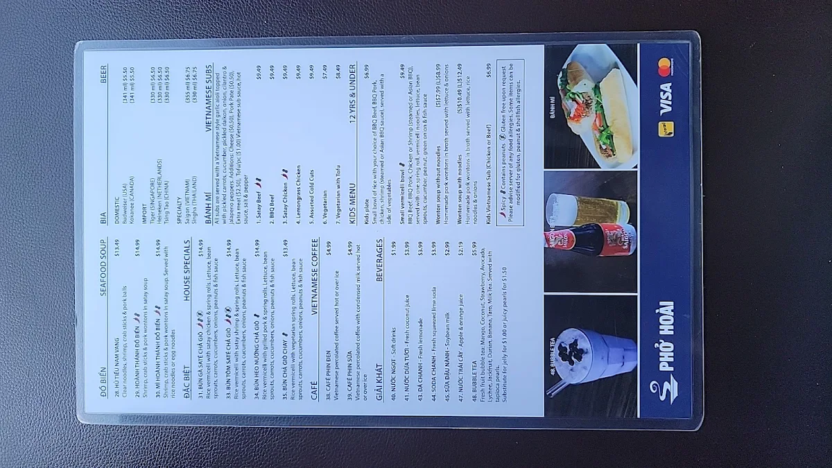 Menu, Pho Hoai Vietnamese Beef House Okotoks