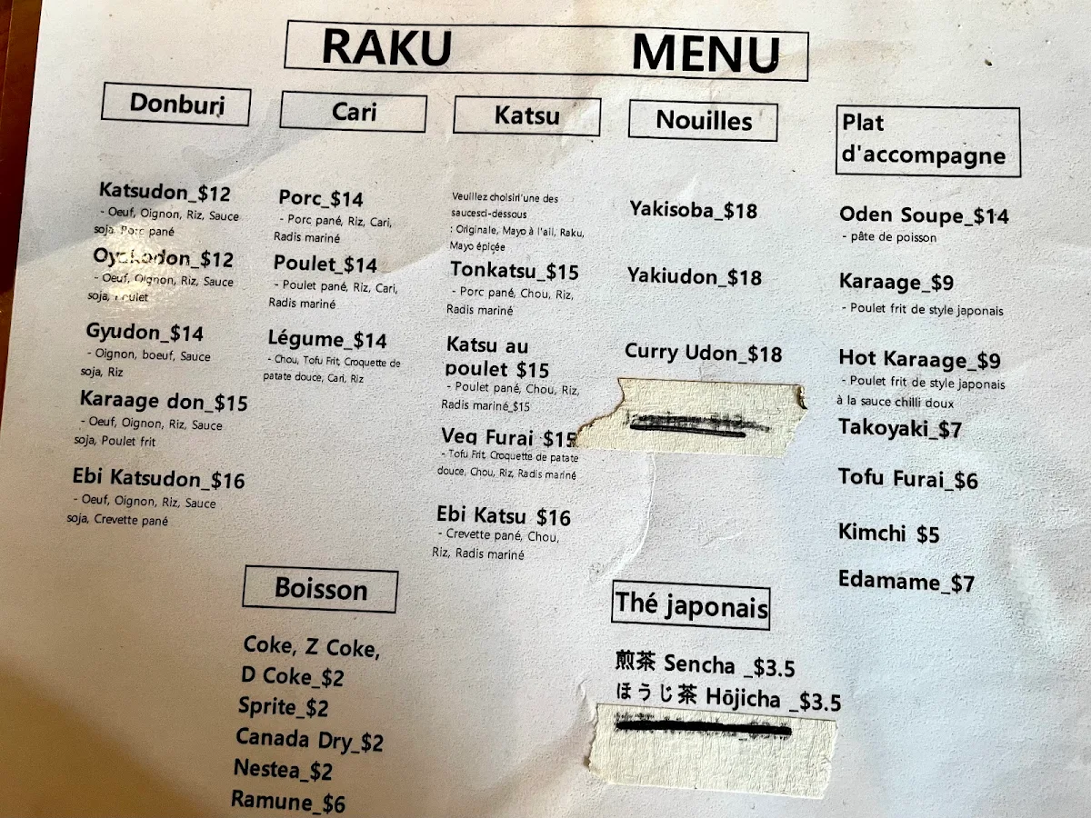 Menu, RAKU