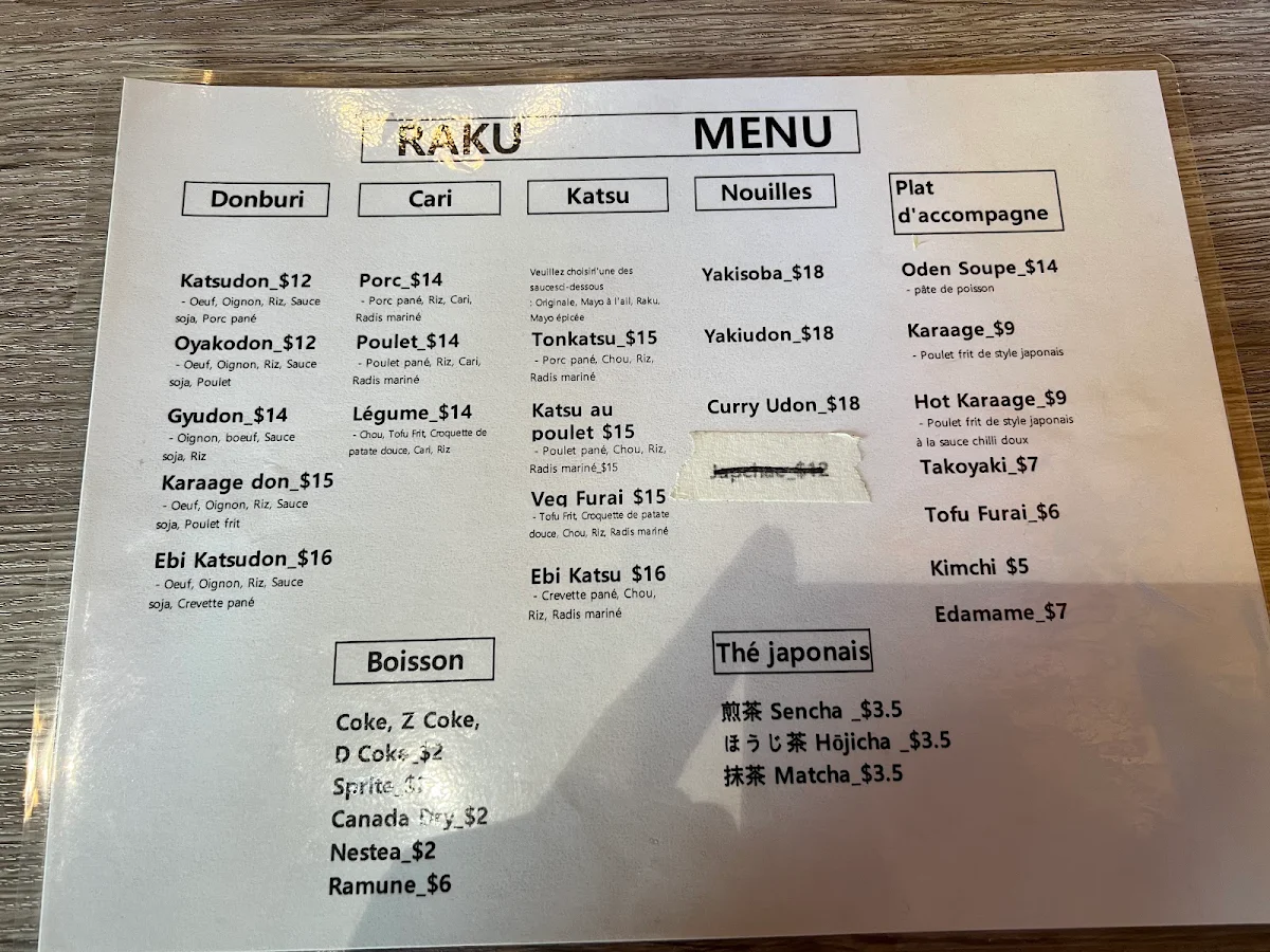 Menu, RAKU
