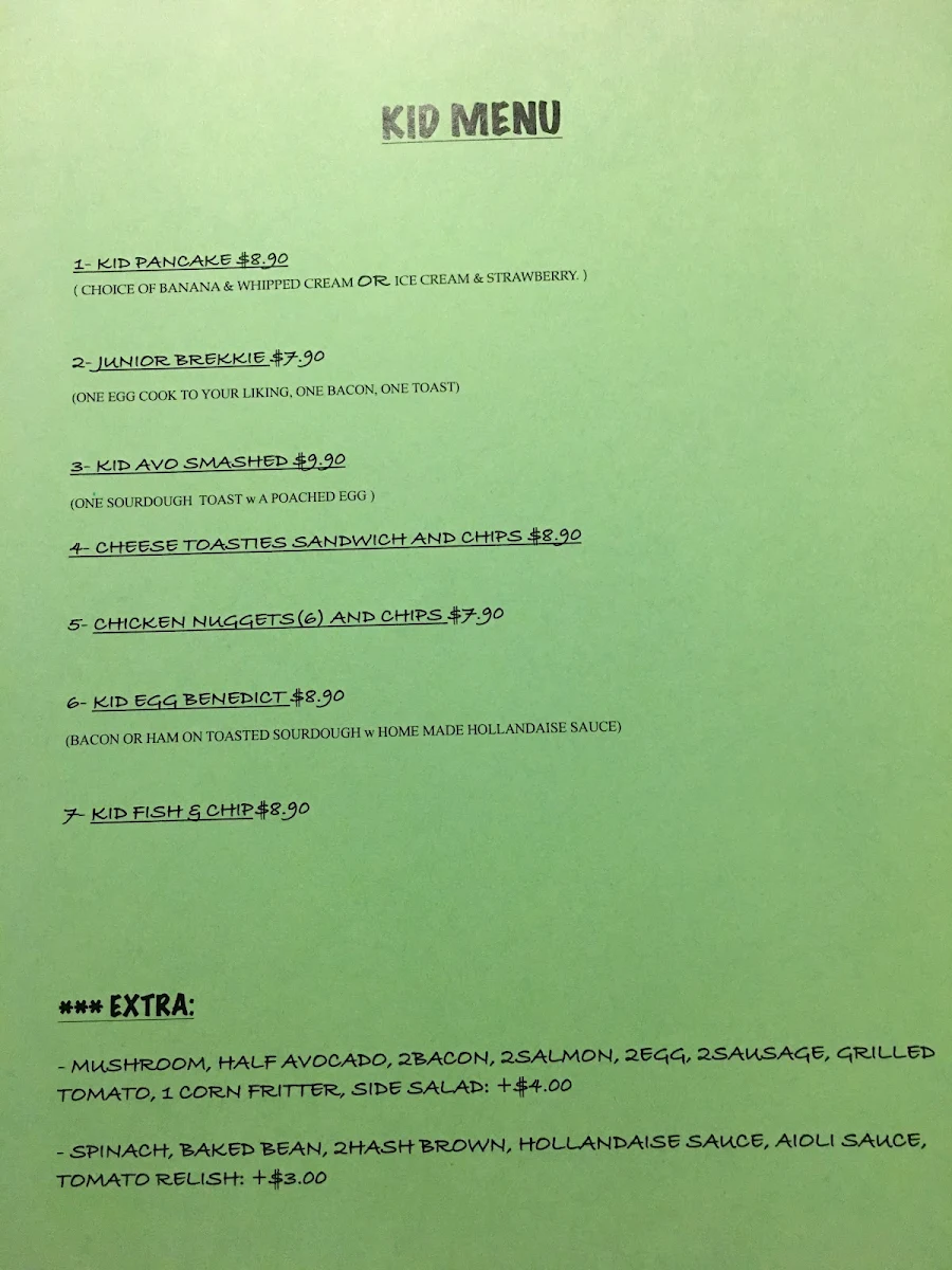 Menu, Coffee Home Cafe Seaford