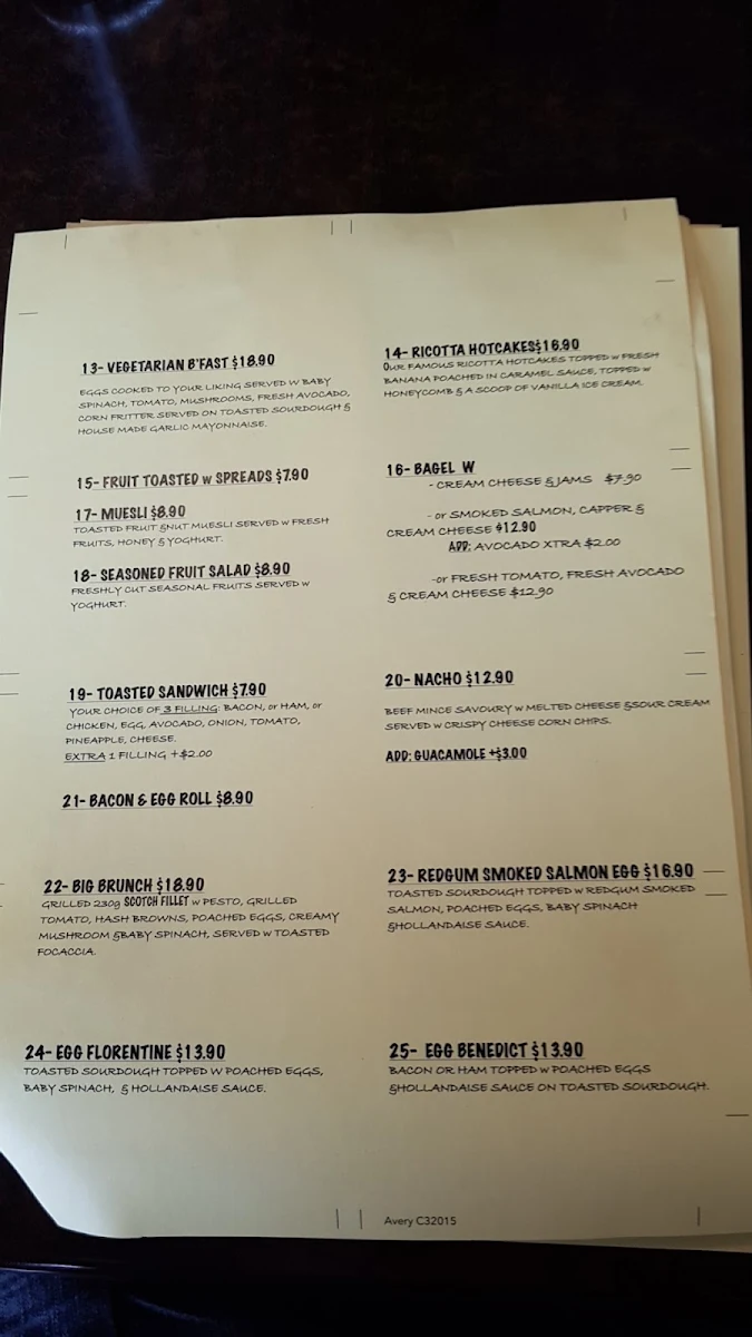 Menu, Coffee Home Cafe Seaford