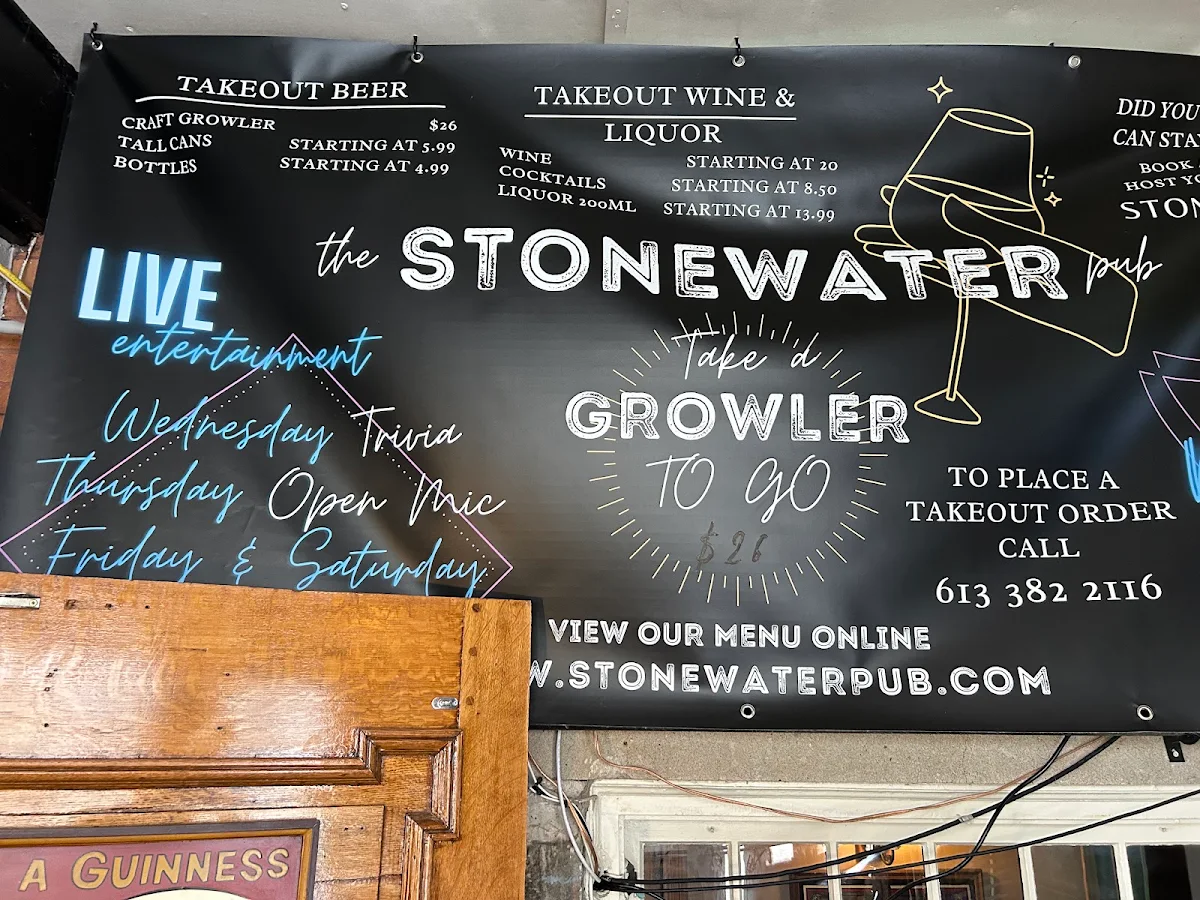 Menu, Stonewater Pub