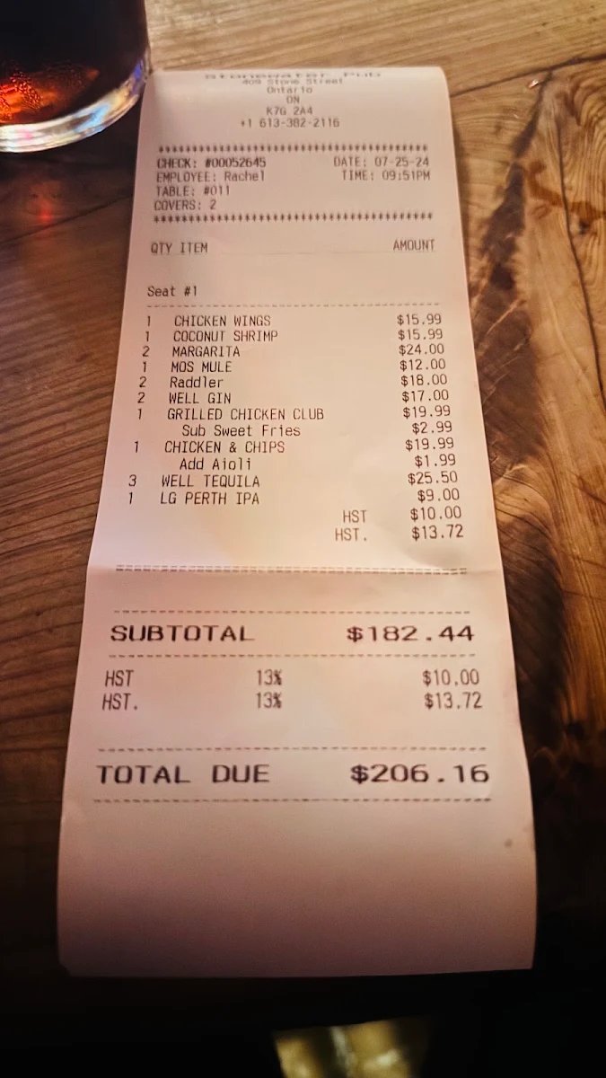 Menu, Stonewater Pub