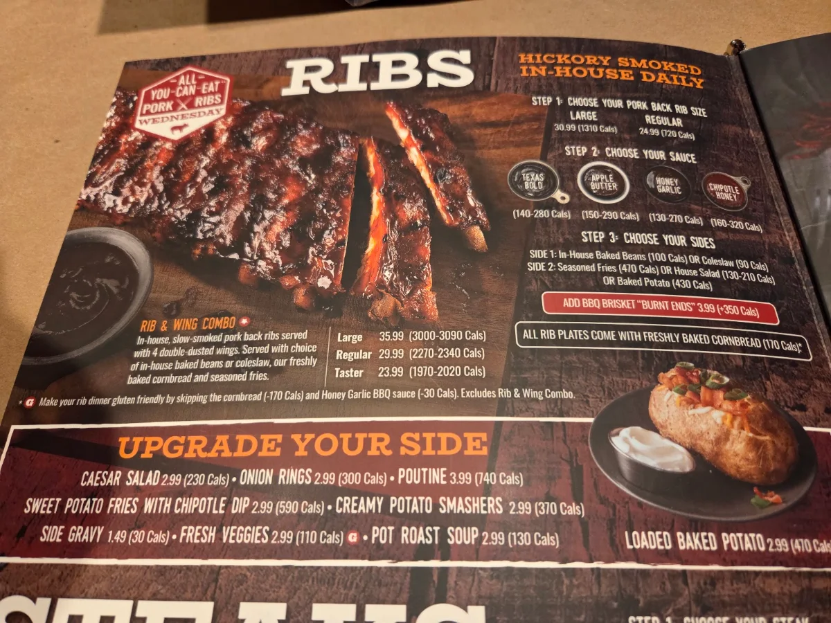Menu, Kelseys Original Roadhouse