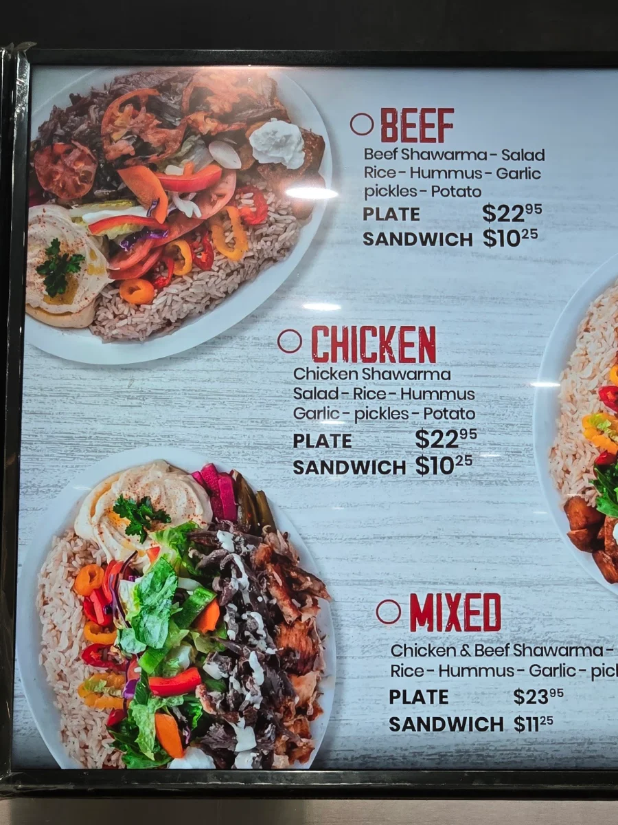 Menu, Shawarma Palace