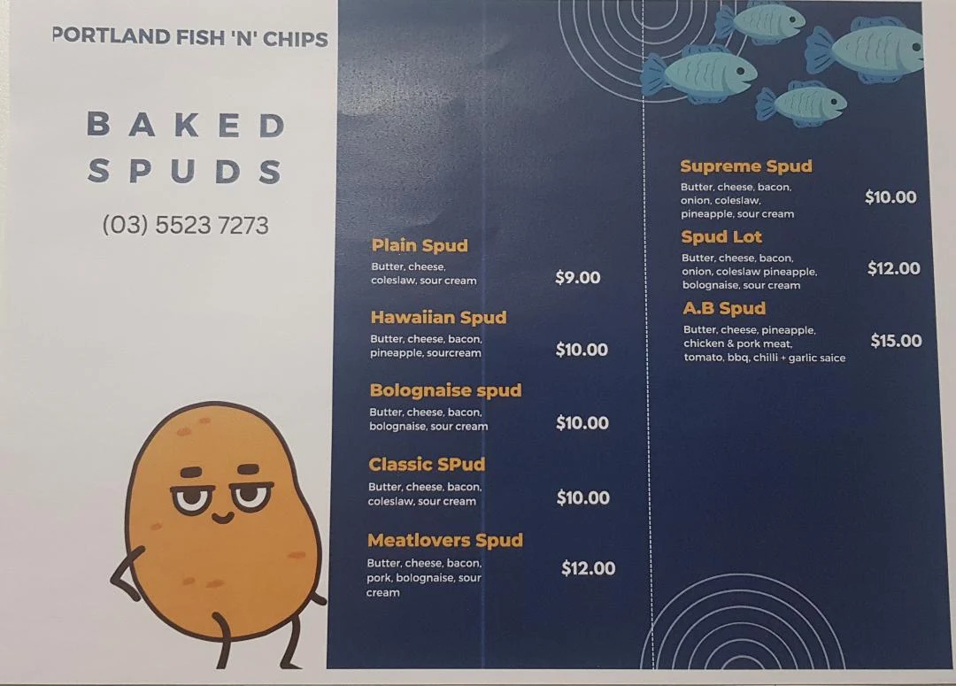 Menu, Portland Fish N Chips