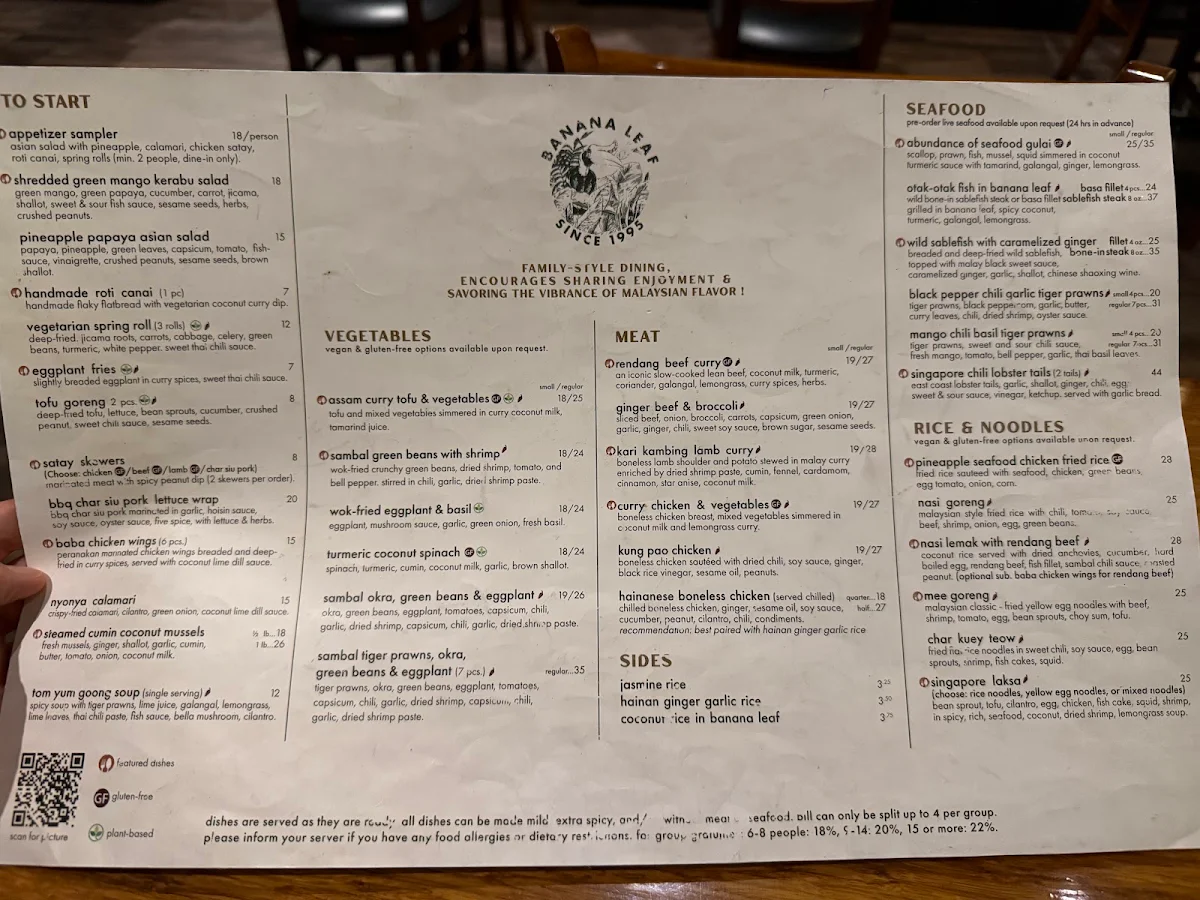Menu, Banana Leaf on Robson