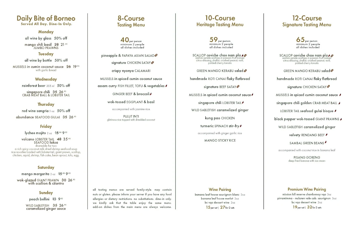 Menu, Banana Leaf on Robson