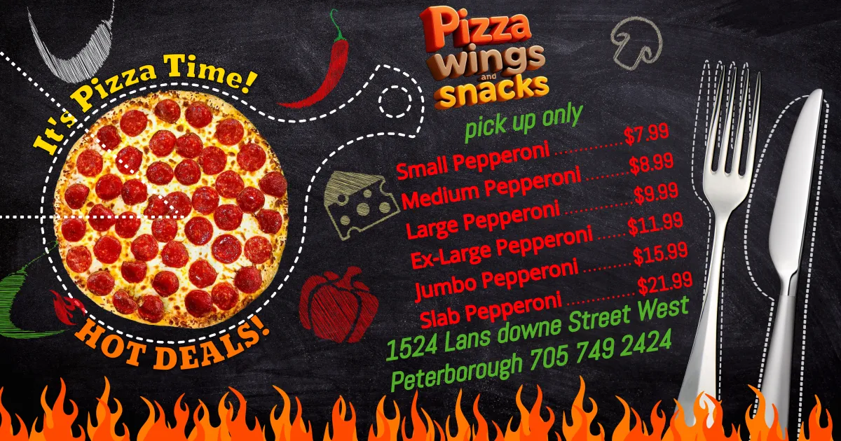 Menu, Pizza Wings & Snacks