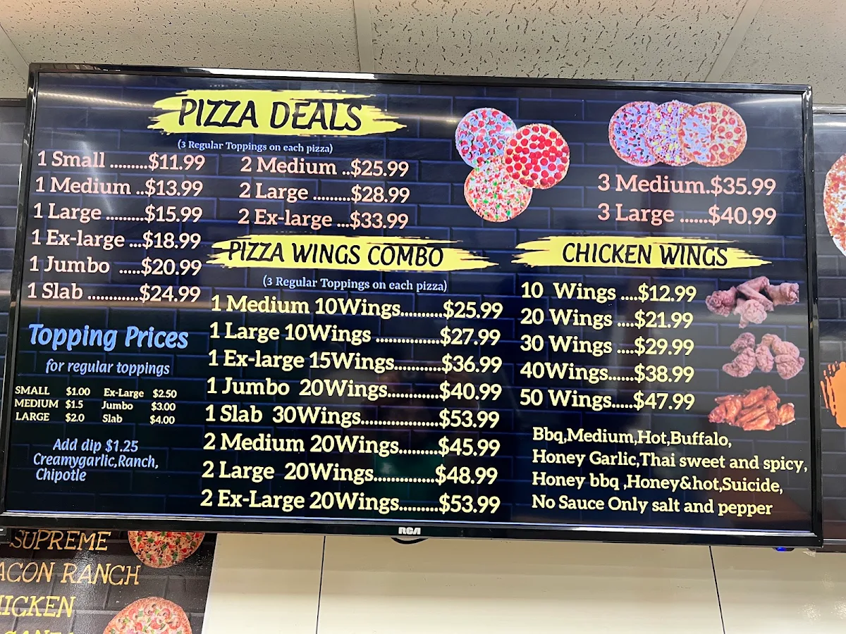 Menu, Pizza Wings & Snacks