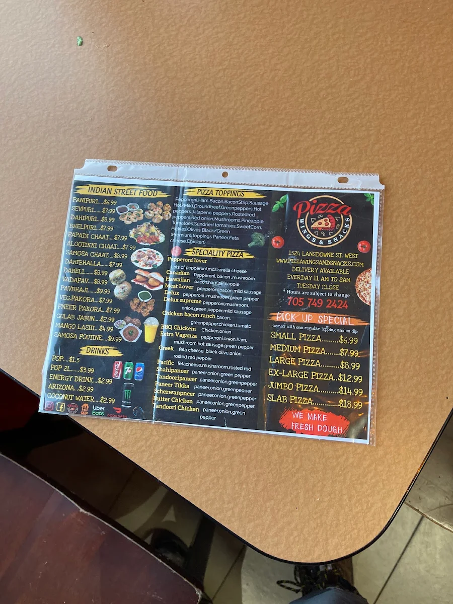 Menu, Pizza Wings & Snacks