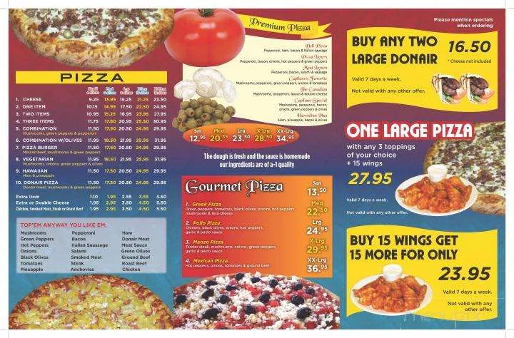 Menu, Capilano Pizzeria