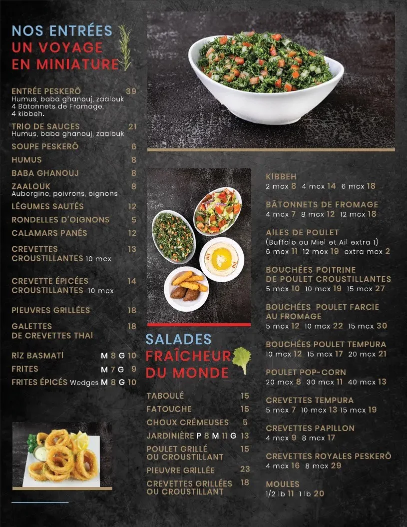 Menu, Restaurant Peskerô