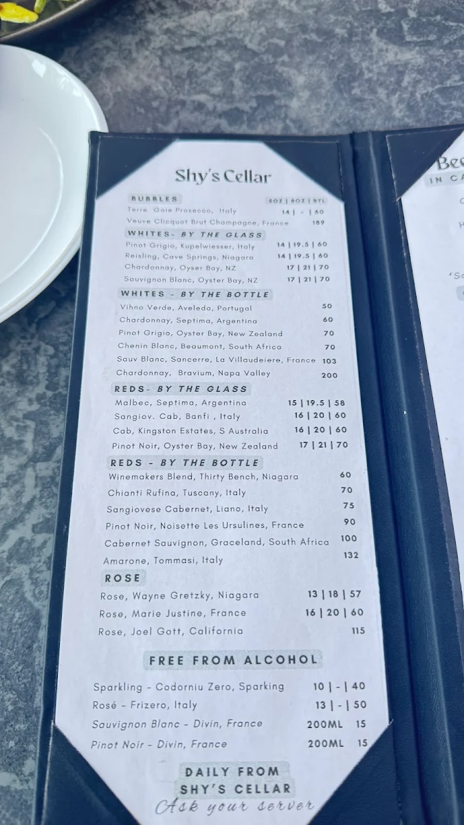 Menu, Shy's Place Restaurant