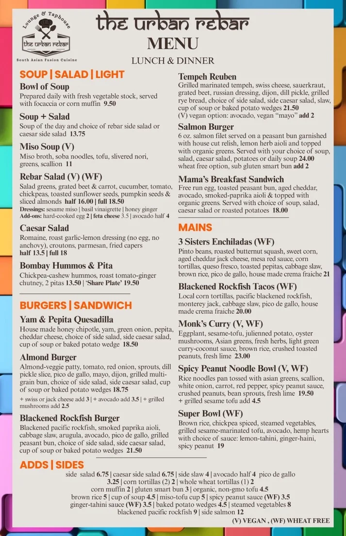 Menu, Urban Rebar