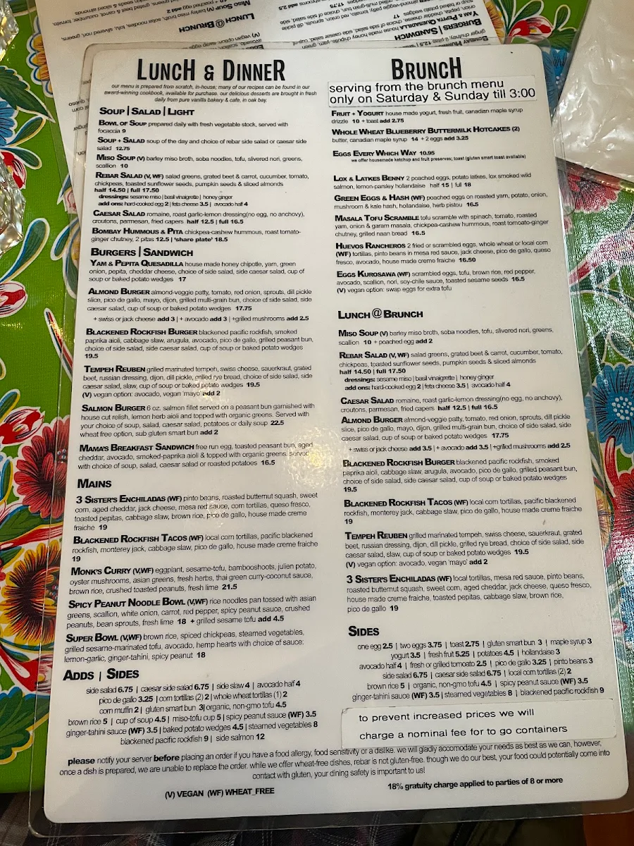 Menu, Urban Rebar