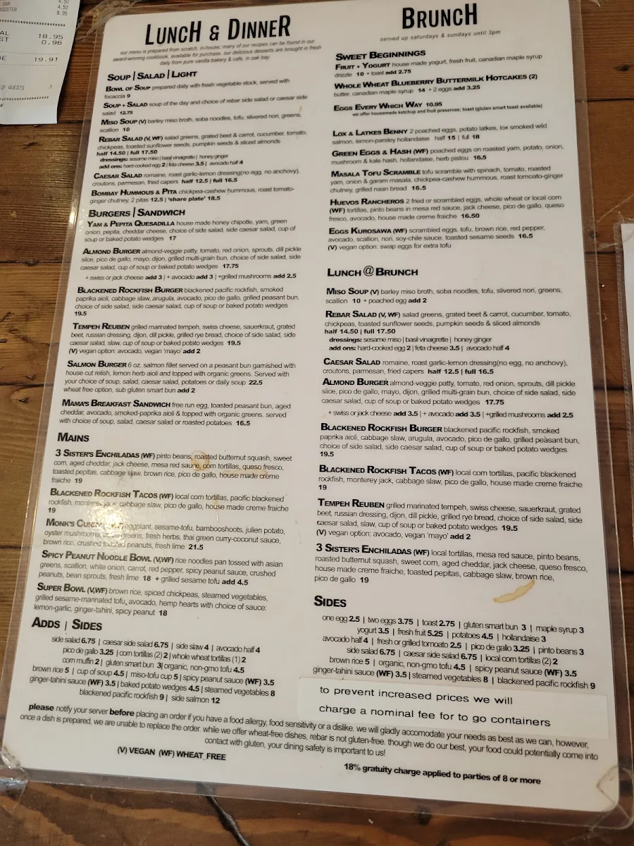 Menu, Urban Rebar