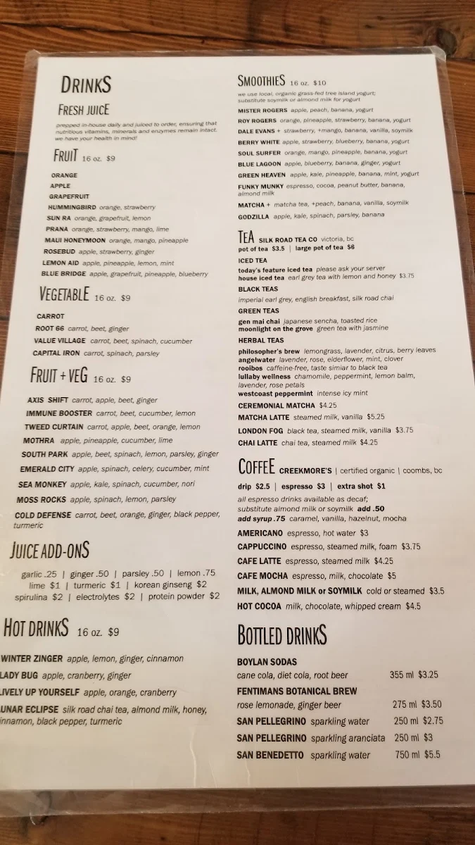 Menu, Urban Rebar
